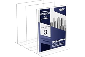 DASHER PRODUCTS Portacartelli in Acrilico A4 - Porta Avvisi da Tavolo a Forma di T in Acrilico, Fronte-Retro, Caricamento dal Basso, Cornice per Annunci. Perfetto per Ristoranti, Promozioni, Foto, Aula (A4 - 3 Pezzi)