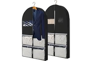 Bestcool Garment Bag, 2pcs Dustproof Clothes Covers Moth Proof Garment Covers Bags with Zip Clear Window Coat Bag for Travel or Home Wardrobe Storage Breathable Suit Jacket Carrier, 80×10×125cm