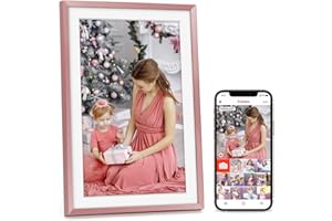 APVEELVEER Marco de Fotos Digital WiFi de 10,1" con Memoria de 32 GB, Pantalla Táctil IPS de 1280*800, Rotación Automática, Compartir Fotos & Vídeos a Través de la App Frameo, la Mejor Opción para Regalo, Rosa