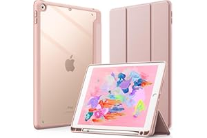 JETech Coque pour iPad 9,7 Pouces (6ème/5ème Génération, 2018/2017) avec Porte-Pencil, Étui Arrière Transparent Fin Support Antichoc Tablette (Or Rose)