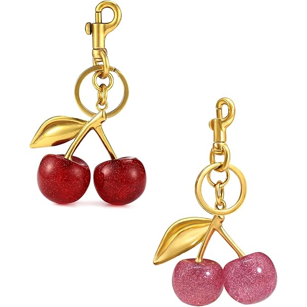 Portachiavi Charm Borsa Ciliegia Resina Glitter E Metallo Ottone - Foto 4