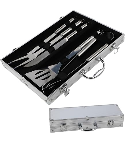 Set De 30 Ustensiles Barbecue En Acier Inoxydable - Avec Mallette En Aluminium 43x25x7,5 Cm, Pour Professionnel, Camping, Jardin - 9