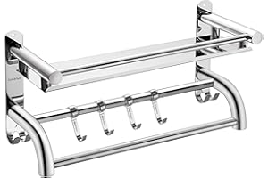 Eridanus Porte-Serviettes en Acier Inoxydable SUS304, Etagère de Salle de Bains Brossé, Porte-Serviettes Pliable avec Crochets, Tablette, Rangement Style Hôtel (60 cm)