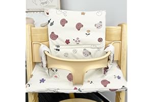 LEKEFETO Sitzkissen für Stokke Tripp Trapp Hochstuhl: Rutschfest Hochstuhl Sitzkissen Set, Laminierte Beschichtung, Bio-Baumwolle Baby Sitzkissen, Maschinenwaschbar, Einfach Befestigung, Blumen, Bären