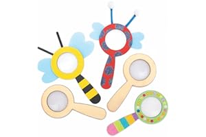 Baker Ross AT613 Selbstgestaltende Lupe aus Holz - 5 Stück, pädagogisches Wissenschaftsspielzeug, STEM-Aktivitäten für Kinder zum Erkunden und Inspektieren von Insekten im Freien zum Lernen