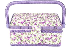 HERCHR Cestino Da Cucito Con Stampa Floreale, Scatola Da Cucito Vintage Tessuto Artigianale Filo Da Cucito Ago Kit Scatola Cucito Da Cucito Scatola Portaoggetti Organizer Con Vassoio Rimovibile