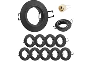 Doughelec Marco Foco Empotrable GU10 Aluminio Negro Downlight LED Empotrable Ojo de Buey de techo con Portalámparas GU10 65mm Para 50mm Lámparas De Led O Halógena, Redondo 60-70mm 230V 10 Pack