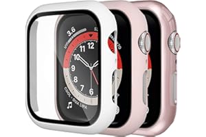 Dirrelo 3 Pack PC Case Compatible with Apple Watch Series 6/5/4/SE 40mm Tempered Glass Screen Protector, Full Cover Thin All-Around HD Protective Bumper Case for iwatch 6/5/4, White/Pink/Rose gold