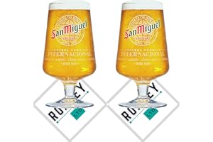 ROXLEYLTD Roxley - Vasos de cerveza de pinta nucleada San Miguel X2 | Cerveza Lager 56 cl, tamaño cueva de hombre | Fabricado en Reino Unido