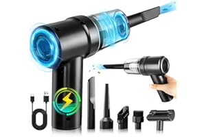 CARPOWER Elektrische Staubgebläse 3-in-1, Air Duster Handheld Kabelloser Luft Staubsauger mit 3-Gang 42000 U/min, USB Wiederaufladbarer Druckluftspray mit Reinigungsbürste für Tastatur, Auto, Sofa