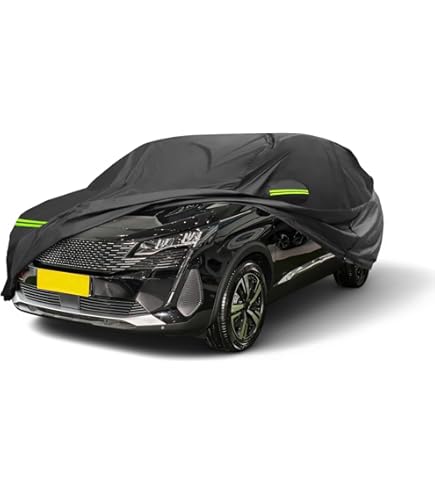 A ABSOPRO Housse Voiture Pour Peugeot 5008 2017-23 210D-Pu Housse Voiture Extérieure Complète Toutes Saisons Imperméable Coupe-Vent Protection Soleil Neige Fermeture Éclair Conducteur Noir