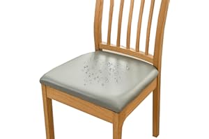 HOMECOVER Fundas De Asiento De Silla Pack De 4, PU Cuero Impermeables Elásticas Extraibles, Para Comedor, Gris