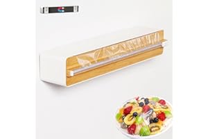 Quasziwa Derouleur Film Alimentaire Magnétique - Distributeur Papier Aluminium et Film avec Lames Tranchantes, Cutter Pour Tiroirs de Cuisine, Distributeur Film Alimentaire Mural avec Film 100m, Blanc