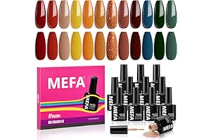 MEFA Smalto Semipermanente Unghie 12 Colori, Rosso Nudo Giallo Arancione Marrone Verde Glitter Smalti Semipermanenti per Unghie, Soak-Off UV Gel Nail Art Smalto Gel Professionali Kit, 7ml