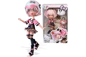4SF - Hello Kitty Golden Diva Roller, Muñeca Fashion Japonesa Patinadora, Figura de 19,5 cm con 15 Puntos de Articulación, Incluye Casco, Bolso, Equipo de Música y Botines, Famosa (HKTF1000)