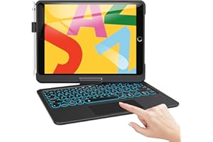 ‎TECURS TECURS Tastatur Hülle für iPad 9. Generation 2021, 360° drehbar, 7 Farben mit Hintergrundbeleuchtung, Kabellose QWERTZ-Tastatur Schutzhülle mit Pencil Halter, Tastaturhülle für iPad 9/8/ 7.Gen 10.2