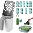 MYPIN Cat Litter Scoop, Upgraded Cat Poop Scoop with Holder Litter Tray Scoop with Bag and Waste Can Cat Litter Scooper with Extra 135pcs Waste Bags, Large Capacity Portable Litter Shovel(Grey)