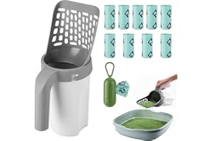 Cat Litter Scoop, MYPIN Upgraded Cat Poop Scoop with Holder Litter Tray Scoop with Bag and Waste Can Cat Litter Scooper with Extra 135pcs Waste Bags, Large Capacity Portable Litter Shovel(Grey)