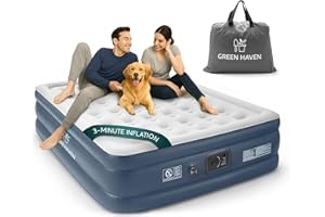 Green Haven King Size Air Bed with Built-in Electric Pump – Self-Inflating Blow-Up Mattress for 2 Adults – Waterproof & Elevated for Camping, Guests, Indoor & Outdoor Us