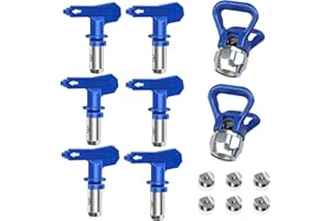 UPRIVER 6pcs Airless Paint Sprayer Tips, Reversible Spray Tips, Airless Paint Sprayer Nozzle Tips (211,315,417,515,517,523) with 2pcs Guard Base Sprayer for Homes Buildings Decks or Fences