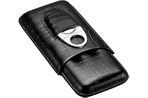 CIGARLOONG Zigarrenetui Leder Zigarren Travel Humidor Unterkunft Zu 3 Zigarren mit Zigarrenschneider(Farbe:Schwarz)