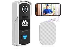 Allesin Timbre Inalámbrico con Cámara,HD 1080P Timbre Videoportero Exterior, Audio bidireccional con cambiador de voz, Visión Nocturna, Detección de Movimiento PIR, IP65,Almacenamiento SD/Nube(Blanco)