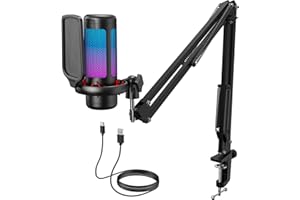 TONOR Micro PC Gaming RGB, USB Microphone Condensateur Professionnel Mic avec Support de Bras pour Streaming, Enregistrement, YouTube Discord Gaming, Voix-off pour Ordinateur Laptop Mac TC310+