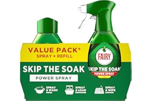 Fairy Skip the Soak Dish Spray Kit de vaporisateur, citron, 1,3 l (spray 650 ml + recharge de 650 ml), 100% dégraissant pour plats et surfaces