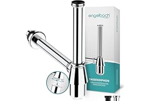 Engelbach® Siphon Waschbecken mit Reinigungsöffnung - Universal Tassensiphon 1 1/4 - Abflussrohr, Flaschensiphon, Syphon inkl. Gummimanschette und Anleitung