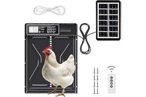 AOKUY Solar Chicken Coop Door Automatic with Remote, Light Sensor & LCD Screen, Waterproof Auto Chicken Door Opener, No Batteries Required, for Ducks Hens Poultry Coop Safety