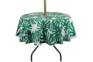 SUQ I OME Patio Outdoor Tablecloth with Umbrella Hole,Garden Tablecloth with Umbrella Hole and Zipper,Table Cloths for Host Backyard Parties, BBQs,Family Gatherings(Leaf Green,60'' Round with Zipper)