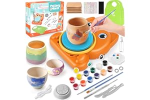 TAVADA Töpferset für Kinder,Töpferscheibe Elektrisch für Kinder,Pottery Set DIY Töpfern Bastelset,Mini Töpferscheibe mit Töpferton,Farben,Aufkleber,Töpferei Malerei Kit Spielzeug Alter 6-12,Orange