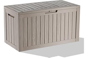 ROJIK Outdoor Storage Housing Deck Box - Waterproof Patio Furniture, Garden Tools, Cushions, Pool Accessories Storage Bench with Lockable Lid and Side Handles (Grey, 80 Gal)
