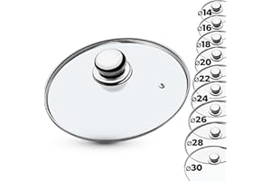 ‎KADAX KADAX Glasdeckel mit Griff aus Stahl, hitzebeständiger Deckel für Topf ⌀14-30cm, Deckel mit Dampfloch, Universaldeckel in verschiedenen Größen, leichter Topfdeckel, spülmaschinenfest (20cm)