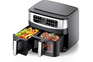 Gidgimo Friteuse sans Huile 10L 2 Tiroir, Air Fryer 2 Compartiments 9in1 Programmes de Cuisson, Max 230° Air Fryer XXL avec Fenêtre, Écran Tactile, Smart Finish&Match Cook, –80 % de Graisse - G230 Max