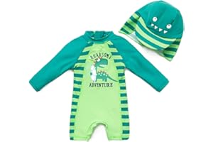 BONVERANO Traje de baño para bebé niño Trajes de baño de una Pieza de Manga Larga Protección UV 50+ Trajes de baño con Cremallera