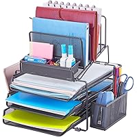 Callas Mesh Desk Organizer with 3 Sliding Trays, 6 Vertical File Holder Sections, 1 Letter Holder, 1 Pen Holder with Anti-Skid Pad, CA17324
