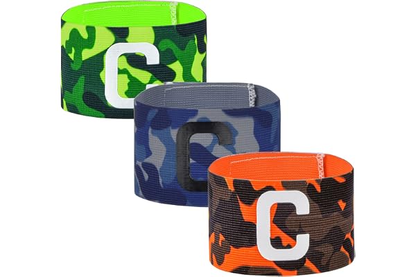 wangjiangda Brassard de Capitaine Football 3 pièces Bleu + Vert + Orange Bracelet de Capitaine élastique Réglable pour Jeunes Adultes et Capitaines de Football Senior/Junior, 35 * 7cm