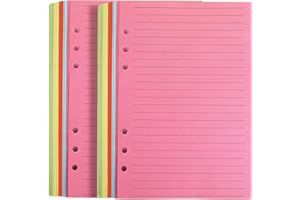 FANDAMEI 100 Sheet A5 Coloured Ruled Notepaper - 6 Punched Holes 8.23x5.59 Inch Loose-Leaf Refillable Lined Paper, A5 Diary Planner Inserts Refills for Notes Meeting Travel Record
