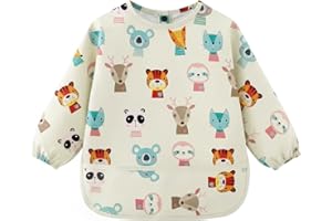 AOOTE Babero de Destete de Manga Larga,Babero con Mangas Impermeable,Babero con Mangas Bebé Manga Larga,Impermeable y Fácil de Limpiar y Lavable a Máquina,Ajuste Ajustable,Unisex para 6-12 Meses