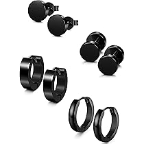 8 Paar Zwarte Stud Oorbellen - Roestvrij Staal 3mm Tot 10mm - Voor Mannen En Vrouwen