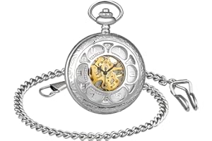 UNENDLICH U Montre de Poche mécanique Homme, Montre à poche rétro ajourée de style pétale, à Cadran en chiffres romains, Mouvement creux, Montre de poche en acier inoxydable allié, Cadeau de Noël Anniversaire