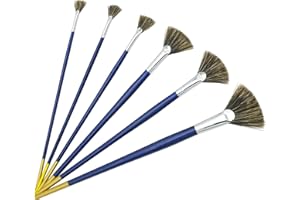 6 Pinceles Abanico Cerdas de Jabalí para Pintura Oleo/Acrilica/Acuarela Profesional, LEA-SHALL Pincel Ventilador Acrilico con Mango Largo de Madera Set Artist Pelo Natural Calidad