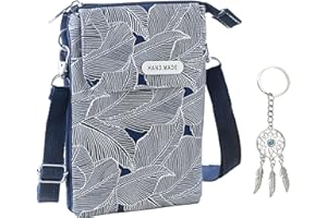 TAFACE 1 bolso de hombro con estampado de hojas, con 1 colgante de borla de atrapasueños, bolso de viaje multifuncional para teléfono móvil, mini bolso de lona, ​​adecuado para viajes, desplazamientos