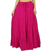 Manual Burr Coffee Grinder Women's Long Maxi Cotton Skirt - Elastic Waist Beach Wear Summer Skirt, 40 Inches Length Cotton Beach Skirt