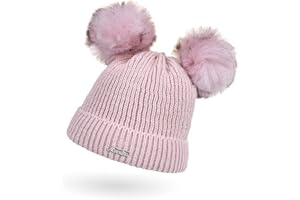 Neverless® Kinder Mädchen Strickmütze Zwei Bommel Kunstfell Doppelbommel Bommelmütze Wintermütze Pudelmütze Rippstrick