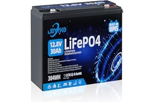 Joyyko Batteria al Litio 12v 30ah BMS Incorporato Batteria LifePO4 12v 30ah,Con 8000 Cicli Profondi,Batteria al Litio Di Grado A,Per Camper, Roulotte, Navi, Golf Cart