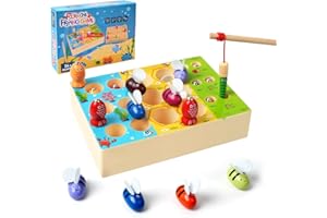 Vicloon Magnetyczne zabawki wędkarskie dla dzieci, 4 w 1 magnetyczne drewniane gry wędkarskie, drewniane zabawki wędkarskie, zabawki Montessori, interaktywne zabawki edukacyjne dla dzieci prezent 3 4