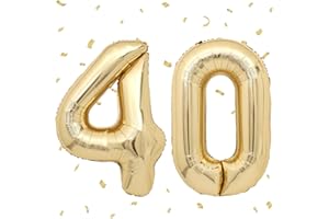 UDRKFOPK Luftballons 40 hellgold, 101 cm, Folienballon, Nummer 40, Dekoration 40 Jahre, für Damen und Herren, Geburtstag, Party, Deko