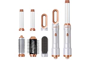 Coiffeur 6 en 1, UKLISS Sèche-cheveux à Brosse Ronde avec 6 Accessoires: 1000W Sèche-cheveux Brosse 200 Millions lonen Airflow Fer à Friser Automatique, Brosse à Air Chaud pour Boucler, Volume